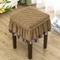 Quilted square stool cover with ruffled skirt, thick velvet bench protector for home. - Square Thirty by Thirty Centimeters / Faux Mink Velvet Coffee Quilted