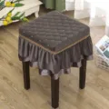 Thick velvet square stool cover with ruffled skirt and gold trim, home dressing table decor. - Square Thirty by Thirty Centimeters / Faux Mink Velvet Brown Quilted