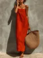 Abito maxi smanicato boho con spalline regolabili e scollo quadrato per le vacanze estive. - XS / Vestiti / Rosso