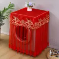 Rote Spitzen-Waschmaschinenabdeckung Detailansicht, staubdichte Schutzhaube mit Stickerei. - Waschmaschinenabdeckungen mit Glückswolken