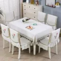 Set coprisedia e tovaglia trapuntata beige con ricamo di tulipani per decorazione sala da pranzo. - 1 Seduta 1 Schienale / Serie tulipano romantico - Beige