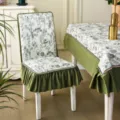 Botanical print dining chair cover set, universal four season slipcover with elegant skirt. - Chinese Style All-Inclusive Universal Chair Cover / Flower Cluster - Matcha Green