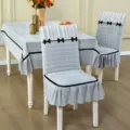 Dining chair cover set all-inclusive universal quilted non-slip protective slipcover with ruffles - Lanting Pavilion - Gray