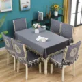 Luxus italienische Samt Tischdecke und Stuhlhussen Set mit eleganter Spitzenborte. - 6 Stühle und 6 Rückenlehnen / Dunkelgrau Schwan