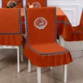 Orange Quilted Dining Chair Cover Set with Deer Embroidery All Season Velvet Home Decor - Prosperity Deer - Orange