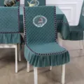 Dark green quilted velvet dining chair cover one-piece seat and backrest cushion set variant. - Prosperity Deer - Dark Green