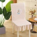 Housse de Chaise en Velours Cote Beiges avec Broderie Cerf et Dentelle Coussin Integre Variante - Coussin de Chaise / Toujours avec vous - beige
