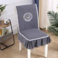 Housse de chaise de salle à manger en velours côtelé gris avec dentelle et broderie de cerf. - Coussin de Chaise / Toujours à vos côtés, gris foncé