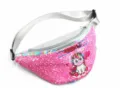 Funkelnde rosa Pailletten-Gürteltasche für Mädchen mit Einhorndruck und silbernem Gurt. - Music Unicorn