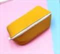 Trousse à crayons jaune en cuir PU grande capacité avec fermeture éclair blanche - Jaune