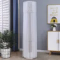 Full view of white lace tulle cylindrical tower air conditioner dust cover in home decor - Crown White