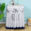 Funda protectora para lavadora con bordado elegante y encaje de malla blanca - Azul bambú