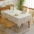 Elegant white lace rectangular tablecloth with intricate floral embroidery details - 145*50CM / Phoenix Tail Pattern Beige