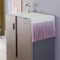 Refrigerator dust cover scene display, white quilted top with pink pleated skirt. - Single Door / Gradient Pink