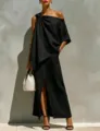 Elegante conjunto de vestido negro de un hombro con abertura frontal y detalle de nudo - 3XL / Negro