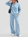 Completo casual a due pezzi azzurro con maglia a maniche lunghe e pantaloni a gamba larga. - Taglia S / Top And Bottom / Azzurro