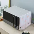 Detailed view of white lace microwave dust cover featuring elegant floral embroidery patterns - W45*D30*H27cm Lace Height / Midsummer Pink