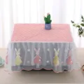 Close-up of pink quilted fabric and lace dust cover with bunny embroidery - Universal Microwave Cover (35x50x25cm) / Little Bunny Pink Microwave Cover