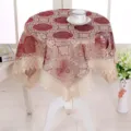 Elegant red rose floral embroidered glass yarn round tablecloth on a white table - 150*200cm / Red