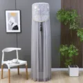 Grey lace vertical air conditioner dust cover featuring elegant floral embroidery - Universal Air Conditioner Cover (Height 170cm) / Lotus Grey Non-Removal AC Cover