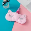 Cute pink plush unicorn sleep eye mask with soft furry texture and silver horn - Pure Pink
