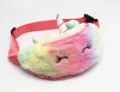 Cute plush unicorn fanny pack for kids with rainbow fur and adjustable pink strap. - Light Pink