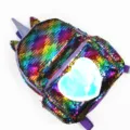 Vibrant rainbow sequin unicorn backpack for girls featuring a cute white heart patch - L / Rainbow