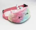 Cute plush unicorn waist bag with rainbow gradient fur and glitter horn for girls - Light Blue