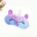 Soft gradient plush unicorn sleep mask with furry texture and silver horn for women - Violet