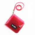 Transparent pink glitter PVC wallet with lanyard and multiple card slots for women - Rose Red