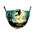 Detalle de la mascarilla de algodón de Halloween con diseño de bruja y castillo - Talla única / Estampado Bruja Castillo (022) / Retrato de atleta 3