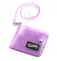 Bling purple transparent PVC glitter folding mini wallet card holder with lanyard - Purple