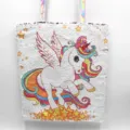 Funkelnde Einhorn Pailletten Umhängetasche für Mädchen mit Regenbogenmähne und Sternen - Geflügeltes Einhorn / Weiß