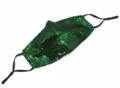 Green sequined face mask with adjustable black ear loops for breathable dust protection - One Size / Green