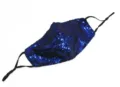 Sparkling royal blue sequin face mask with adjustable black ear loops for festive events. - One Size / Sapphire Blue