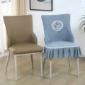 Funda de silla acolchada azul con bordado de ciervo y falda de volantes para comedor - 1 Funda de Silla / Gris