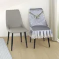 Elegant quilted gray dining chair cover with floral lace trim and integrated cushion. - Guxi Chair Cover / Roadside Flowers Blooming - Gray