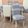 Quilted grey chair cover with elegant lace trim for dining chairs, all-season protector. - Note: 130x180cm Rectangular Tablecloth / Romantic Date - Gray