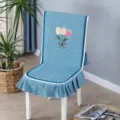 Premium quilted blue one-piece chair cover with tulip embroidery and ruffled skirt - One Size / Tulip One-piece Blue