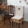 High-grade thickened beige chair cover set with quilted pattern and elegant brown ruffle trim - Tablecloth 130x180cm / Fu Year Chinese Style One-Piece Cover