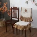Elegant premium quilted chair cover set with golden ruffles and traditional embroidery - Tablecloth 130x180cm / Fu Year Chinese Style Split Cover