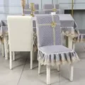Grey quilted dining chair cover featuring elegant lace trim and decorative flower detail - Chinese Style Full Chair Cover Small Size [Backrest Height 38-45 cm] / Chinese Full Wrap - Splendid Floral Grey