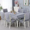 Graues gestepptes Tischdecken- und Stuhlhussen-Set mit elegantem weißen Spitzenbesatz - 150*200cm / Glatte Segelfahrt Grau