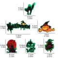 Dimensions for Halloween fluorescent wooden fridge magnets with pumpkin and cat designs - 6-Piece Set