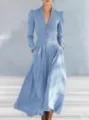 Elegant light blue V-neck maxi dress with long puff sleeves and cinched waist for women - Sky Blue