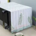 Detailed view of white lace microwave dust cover with green leaf embroidery and wavy edge - W45*D30*H27cm Lace Height / Wheat