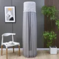 Grey lace dust cover for cylindrical tower air conditioner in modern living room - Stay-on AC Cover - Candy Grey
