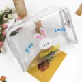 Gedetailleerde weergave van een transparante waterdichte make-uptas met konijnenprint - Small rabbit head with long ears