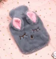 Housse de bouillotte en peluche grise avec un adorable visage de lapin et oreilles roses - Gris