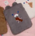 Close-up detail of cute plush iPad sleeve with embroidered animal face and soft fur texture - 9.7/10.5/11 Inch / Gray